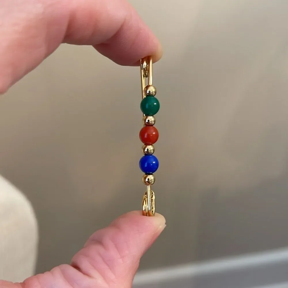 Vintage Avon Classic Beaded Pin Gold-tone Metal Safety Pin - Brooch